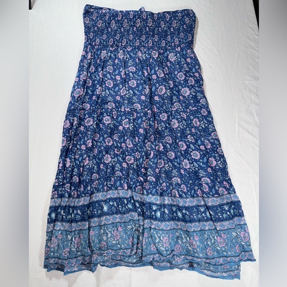 J. Crew Vintage Blue Floral Strapless Midi Dress size medium - Picture 2 of 8